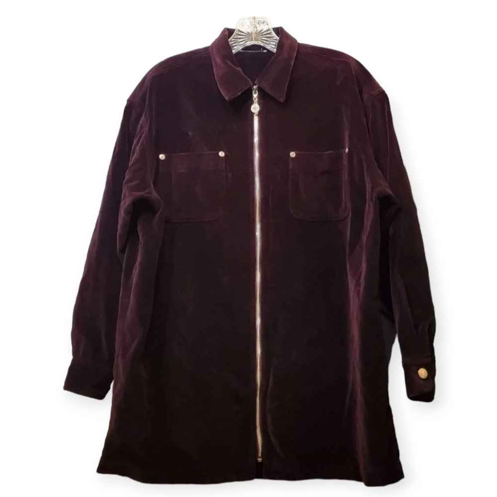 VTG 90s Jones New York Sport Burgundy Velvet 100% Cotton Jacket/ Coat